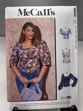 McCalls Sewing Pattern M8255 Tops Sleeve Variations Size 18W 20W 22W 24W Uncut